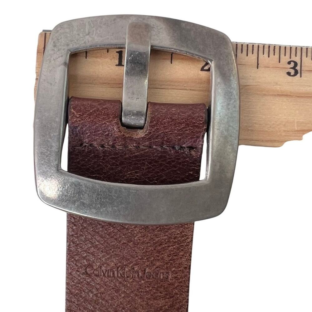 CK Y2K Brown Leather Belt Silver-Tone Wide Buckle Distressed Casual Women's XL - Picture 6 of 7